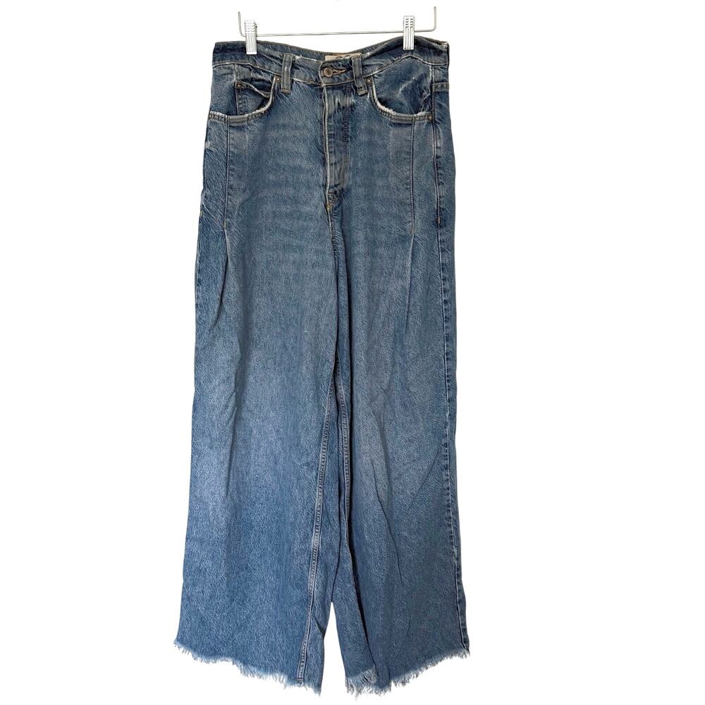 Free People We The Free 28 Good Luck Barrel Jeans Raw Hem Button Fly Relaxed Fit